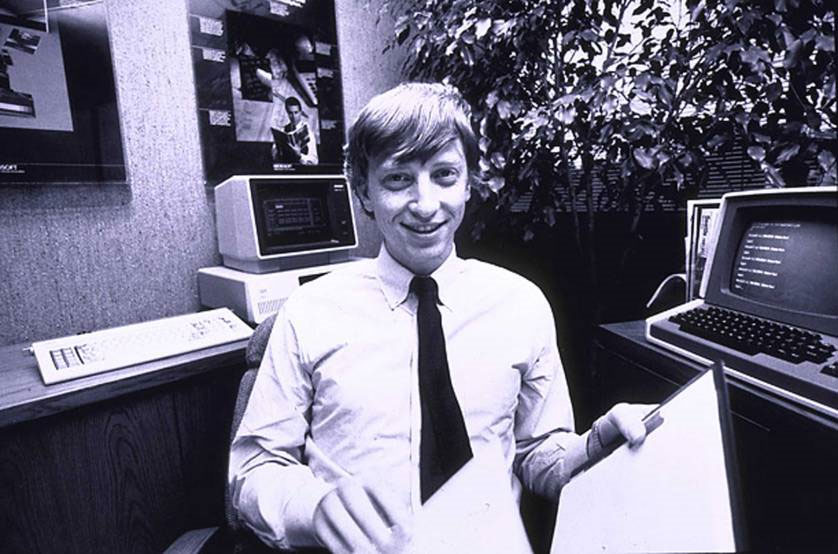 Bill Gates, about 27, in his Microsoft office in 1982