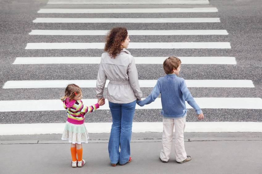 Child Learns Cross Road Pedestrian Crossing Traffic Rules Children