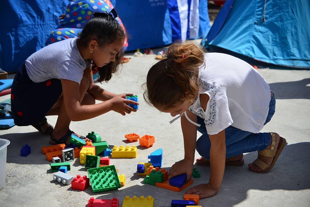 Girl Children Playing With Blocks