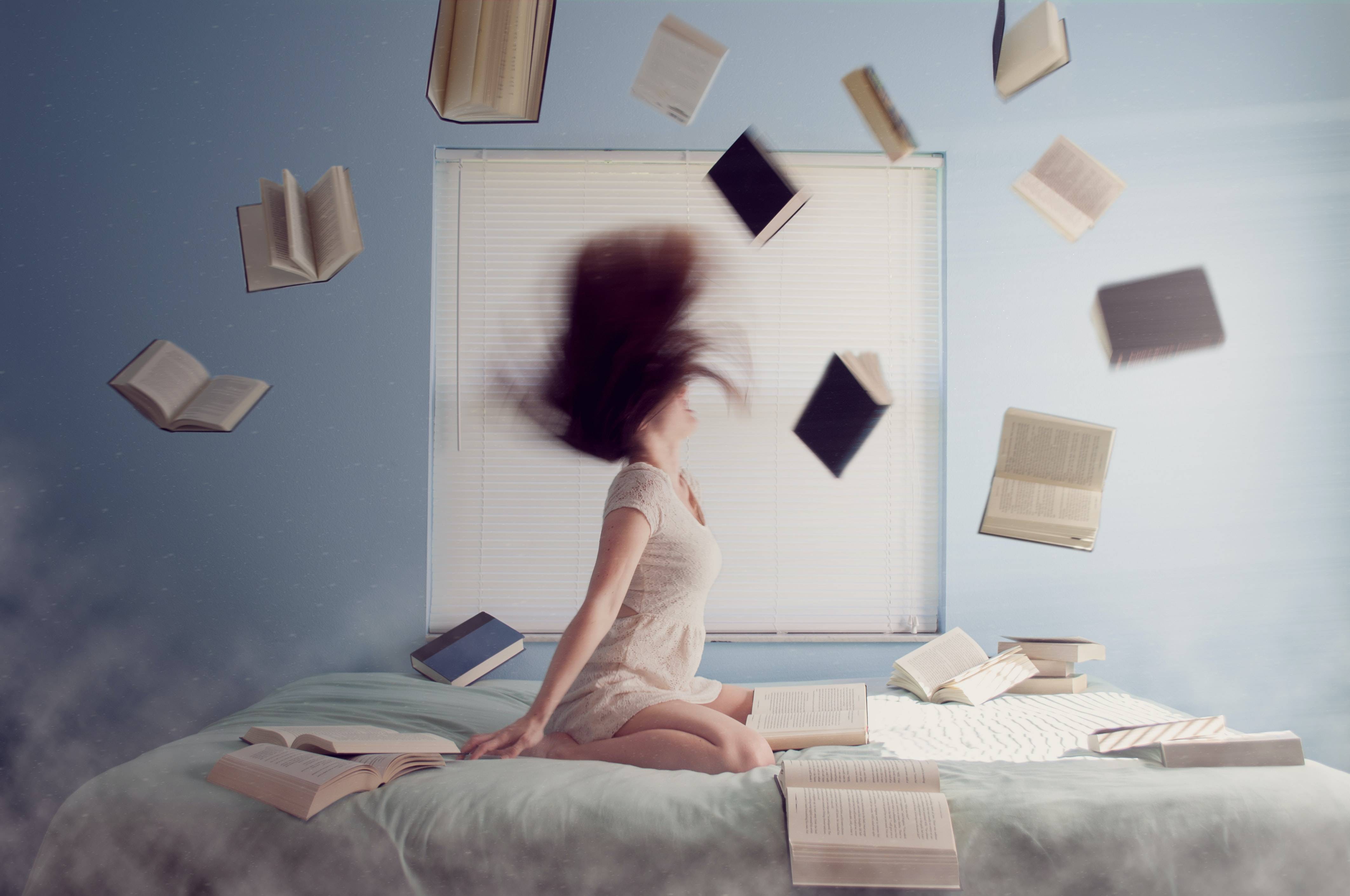 Stressed lady in bed