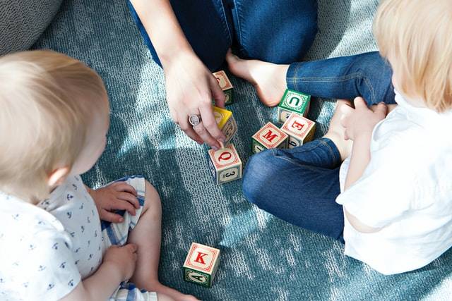 Kids Playing Educational Blocks Game