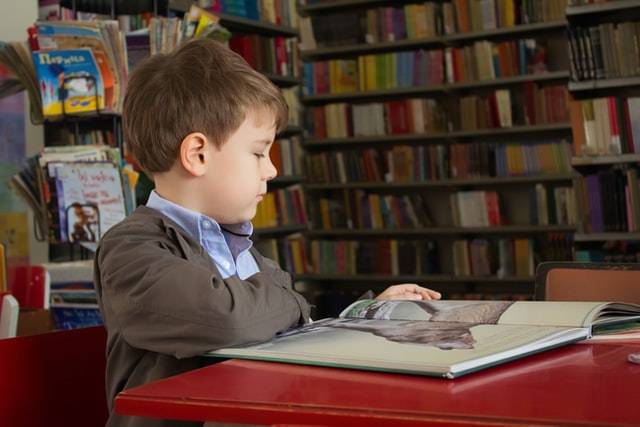 Reading Boy Child with Books Background
