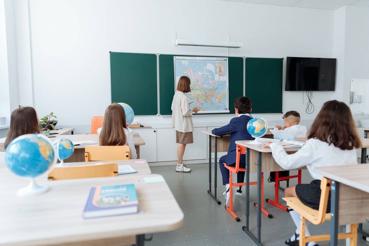 School classroom teaching, learning students