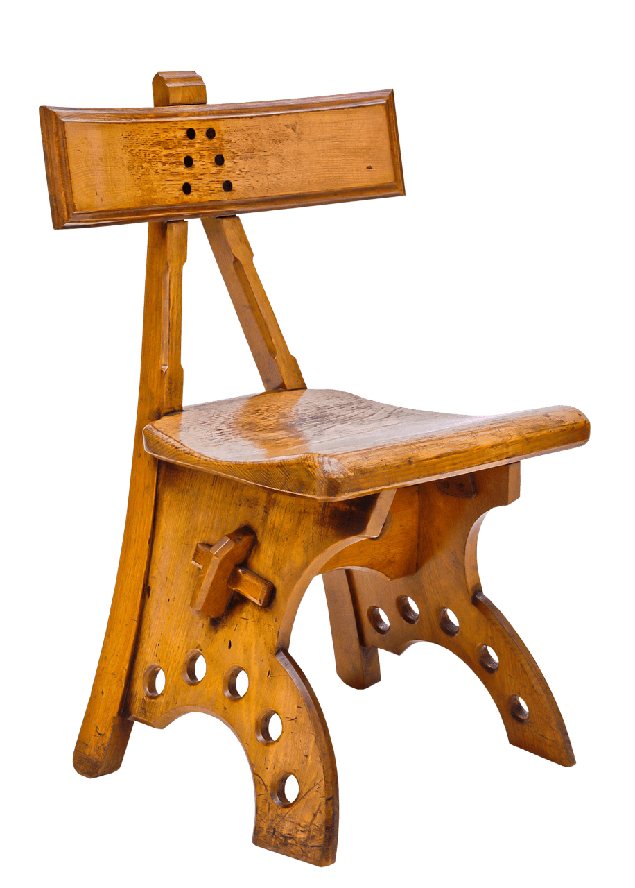 wooden chair with holes in the legs