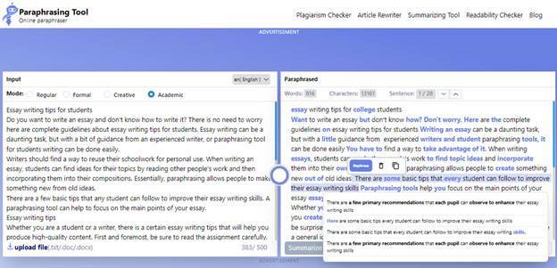 Paraphrasing tool for students