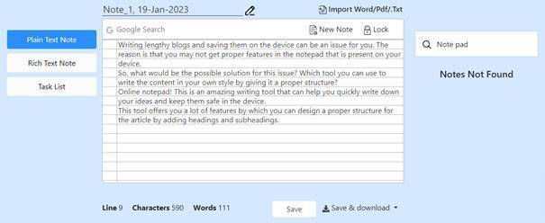 Online wordpad tool