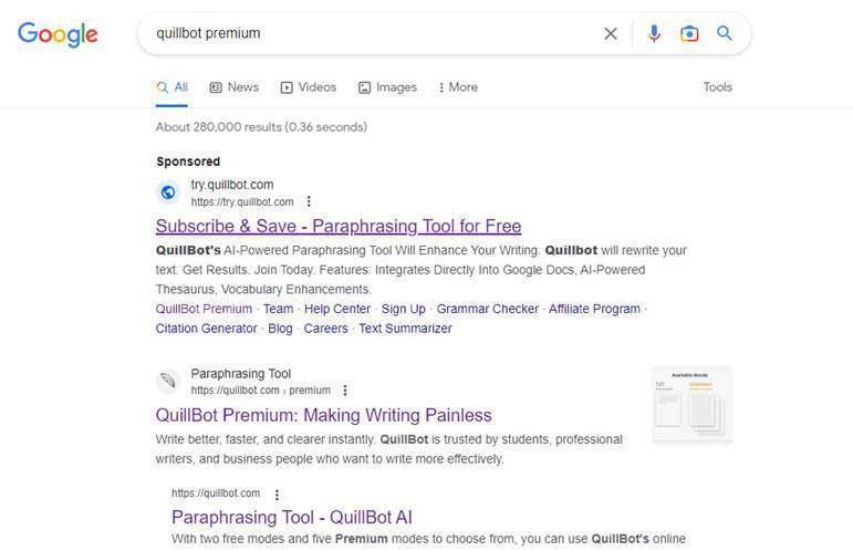 Qullbot google search result