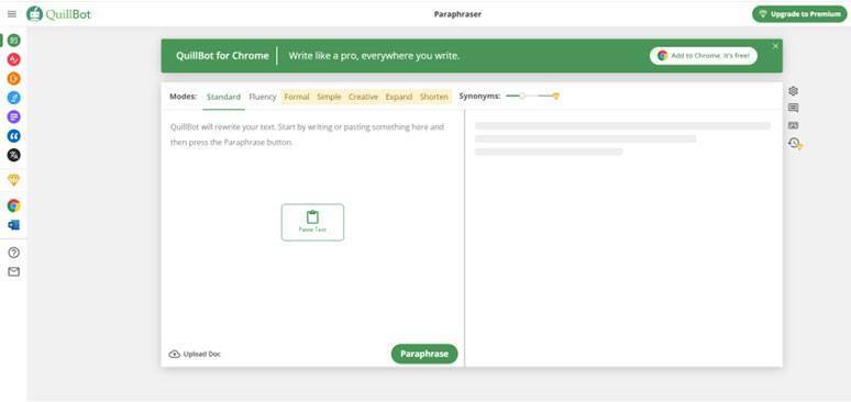 Quillbot paraphraser tool screen