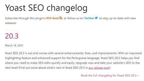 Yoast SEO changelog