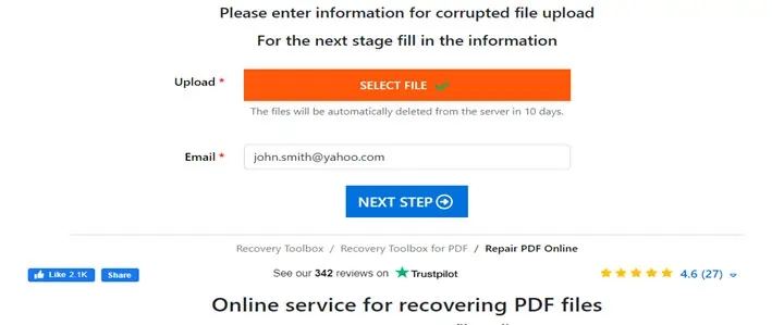 Online service for recovering PDF files