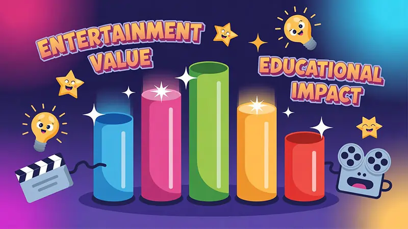 A simple bar graph comparing “Entertainment Value” vs. “Educational Impact” showing the inclination of both.