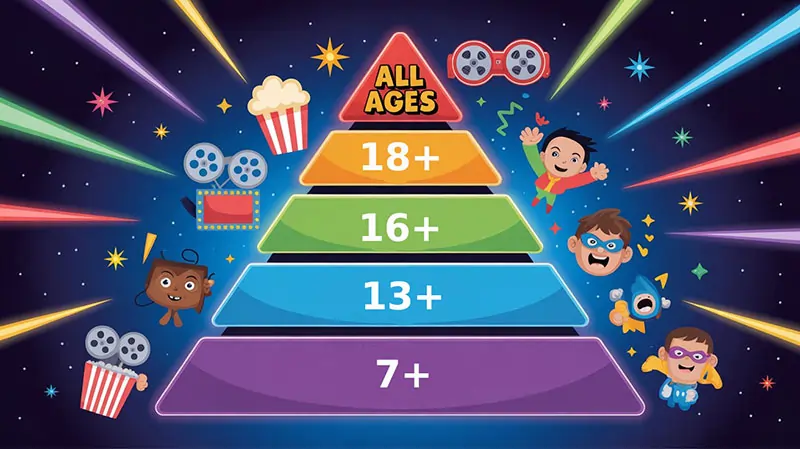 A “Movie Age Pyramid” visual showing content suitability by age.