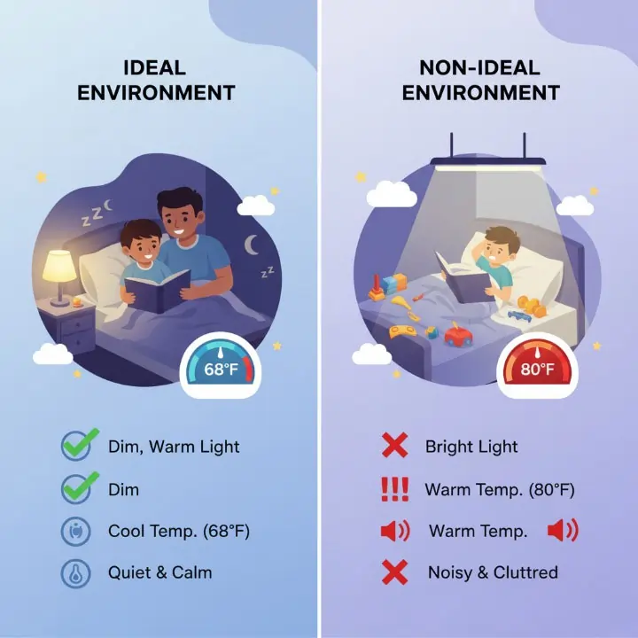 Comparison of ideal vs. non-ideal bedtime reading environment