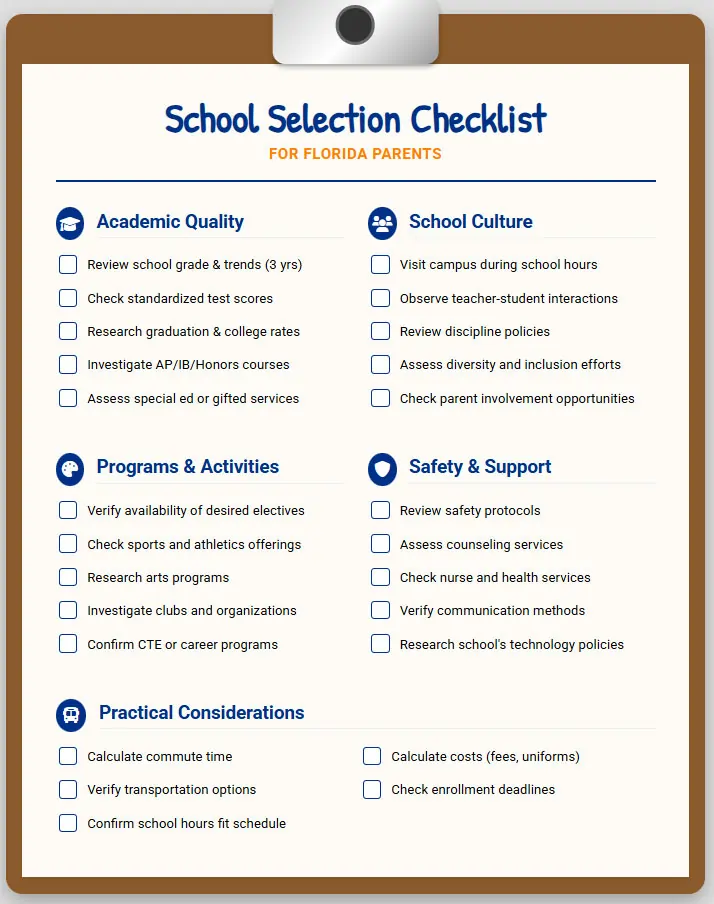 School Selection Checklist for Florida Parents