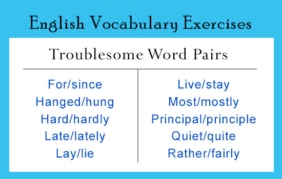 English Vocabulary Exercises For Grade 7 - Troublesome Word Pairs