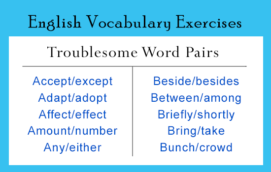 English Vocabulary Exercises For Grade 6 - Troublesome Word Pairs