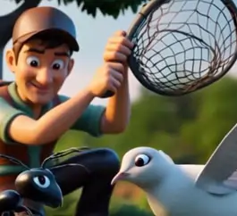 The Ant and the Dove story - hunter trying to catch the dove