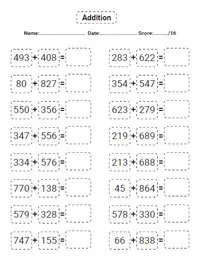 Addition Math Workbook